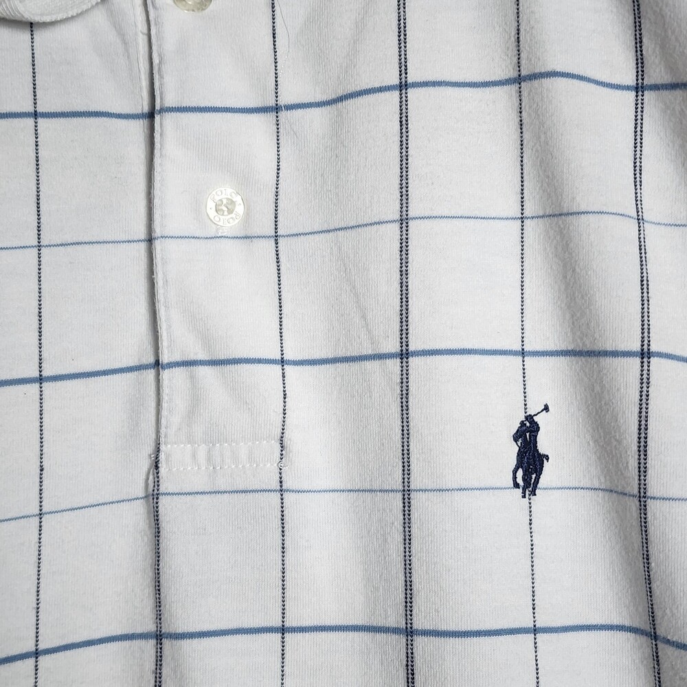 Polo Ralph Lauren Polo Shirt Mens Large White Check Cotton Pony Logo Casual - Picture 2 of 9